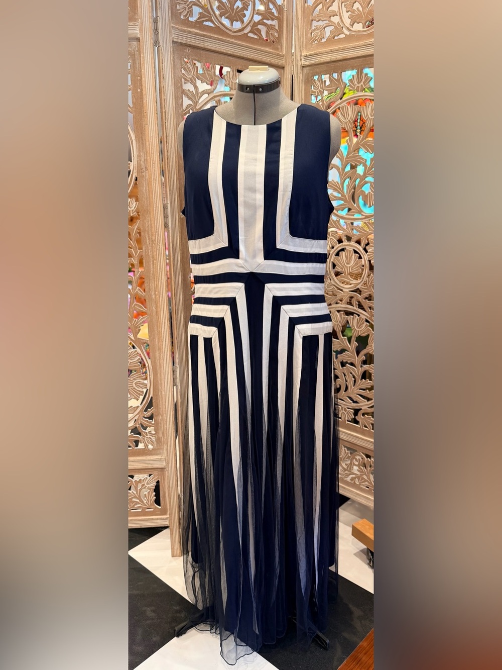 STYLEWE Navy and White Striped Geometric Maxi Dress